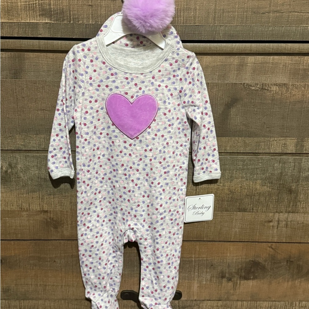Purple and Pink Heart Footie One Piece